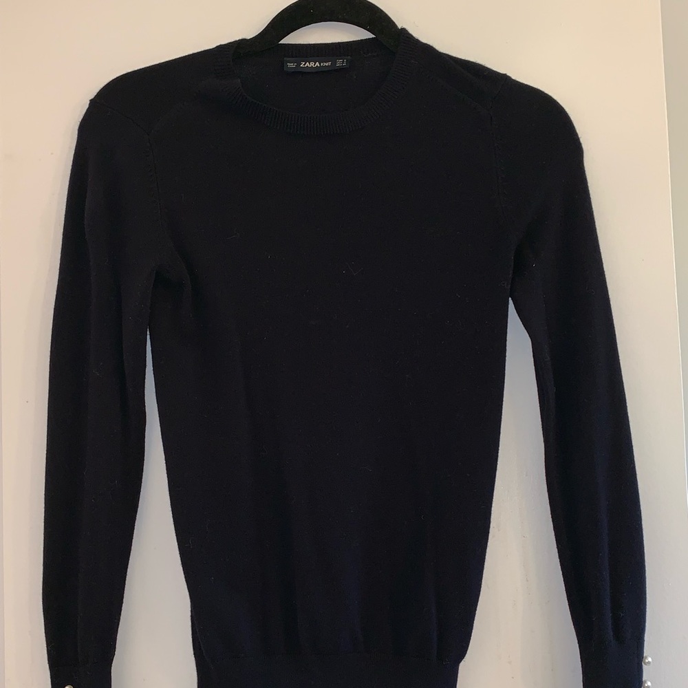 Navy Zara sweater with pearl detail